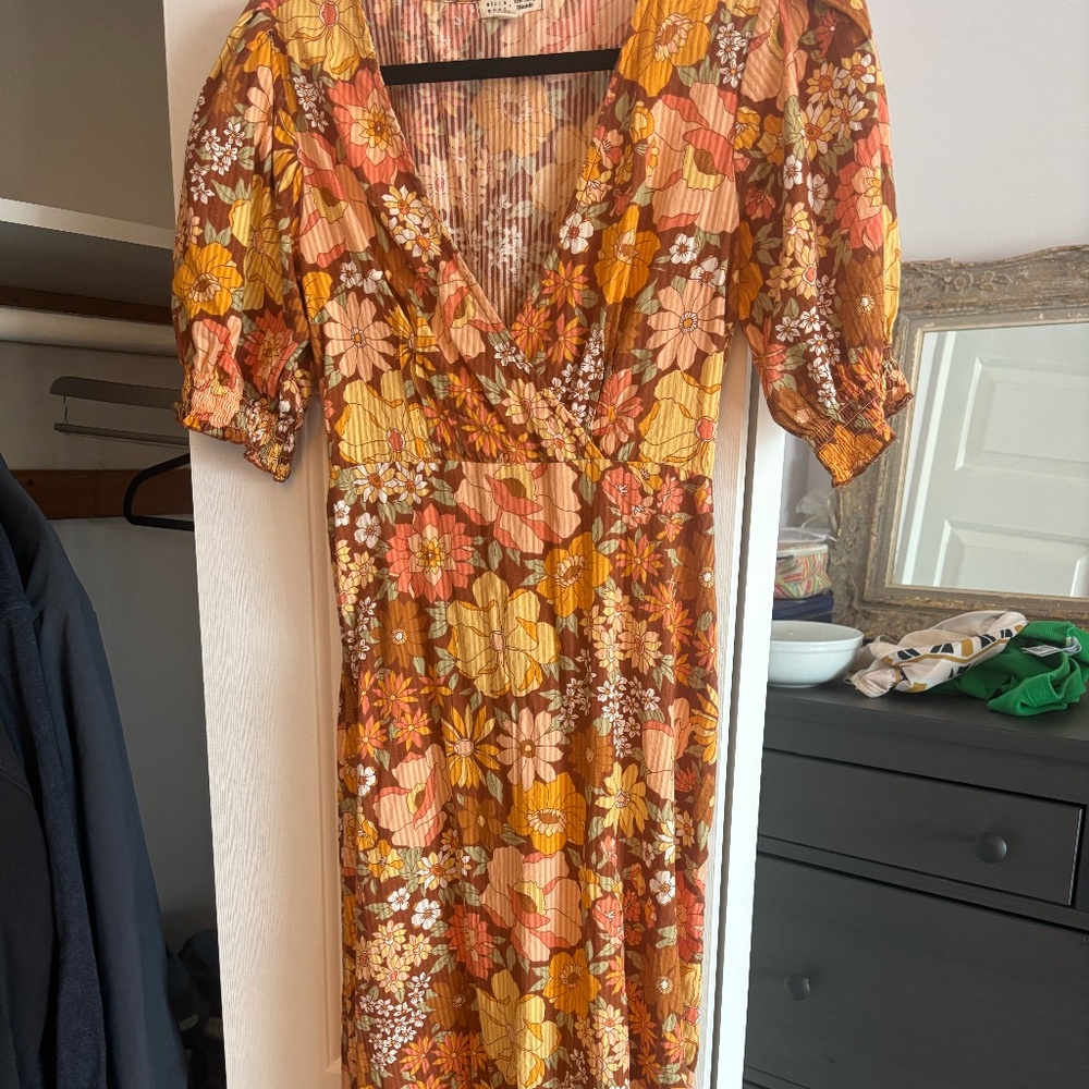 Billabong x Salty Blonde Hello There Floral V-Neck Puff Sleeve Maxi Dress Size S